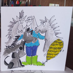 Personalised, hand drawn, original cartoon birthday card - made to order